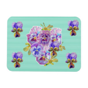 Magnet Flexible Shabby Chic rose Pansy Floral Aqua Aimant à bande