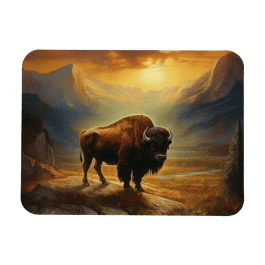 Magnet Flexible Silhouette du coucher de soleil de bison de buffle (Horizontal)