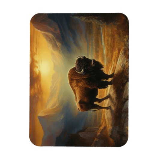 Magnet Flexible Silhouette du coucher de soleil de bison de buffle (Vertical)