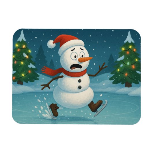 Magnet Flexible Silly Snowman Ice Skating on Christmas Eve (Horizontal)
