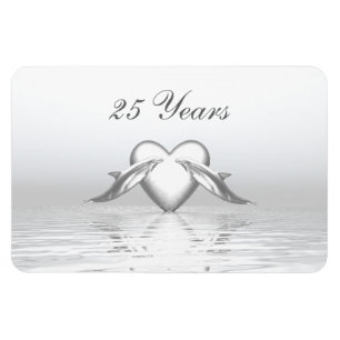 Magnet Flexible Silver Anniversary Dolphins et Heart