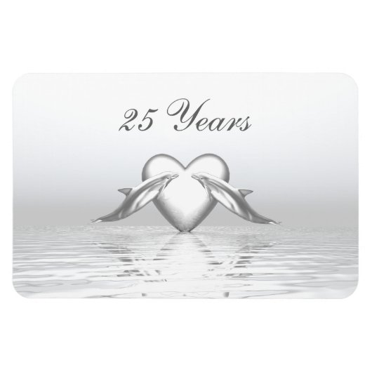 Magnet Flexible Silver Anniversary Dolphins et Heart (Horizontal)