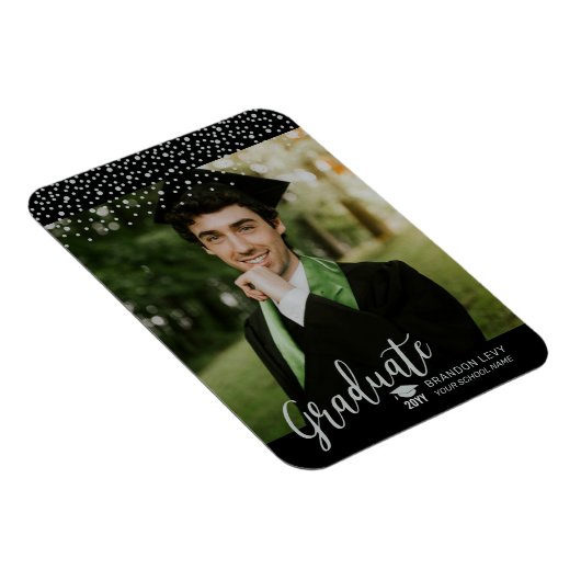 Magnet Flexible Silver Confetti Faire-part de graduation photo (Côté Droit)