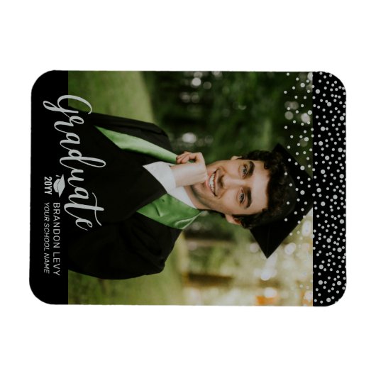 Magnet Flexible Silver Confetti Faire-part de graduation photo (Horizontal)