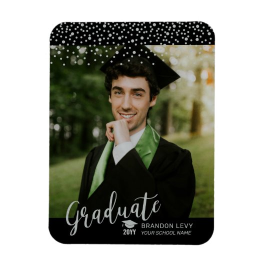 Magnet Flexible Silver Confetti Faire-part de graduation photo (Vertical)