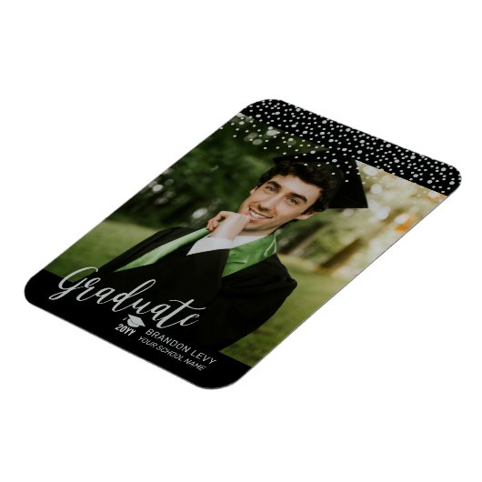 Magnet Flexible Silver Confetti Faire-part de graduation photo (Côté Gauche)