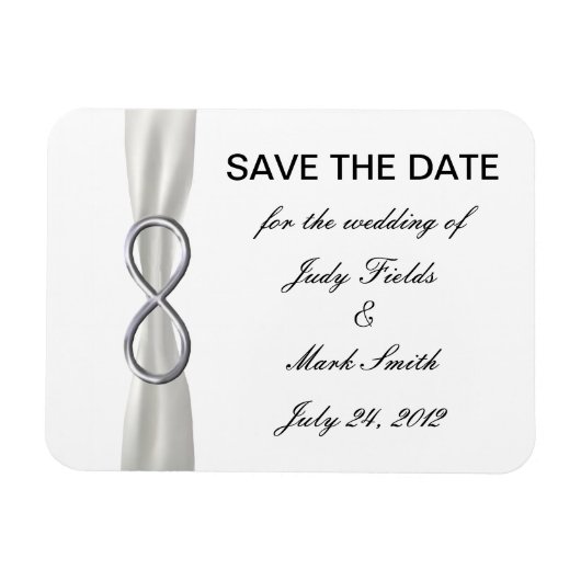 Magnet Flexible Silver Infinity White Wedding Enregistrer La Date  (Horizontal)