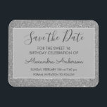 Magnet Flexible Silver Parties scintillant Sweet 16 Enregistrer la<br><div class="desc">Sweet sixteen de Parties scintillant à étincelles en argent Nom et initiale Enregistrer la date Anniversaire Invitation à l'aimant de la fête. Cet aimant enregistrer l'invitation de date est parfait pour la Parties scintillant étincelante Sweet 16 Anniversaire Fête qui cherche à célébrer dans le style.</div>
