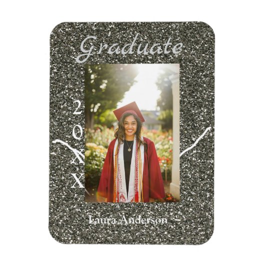Magnet Flexible Silverglitter photo graduation ajouter nom classe  (Vertical)