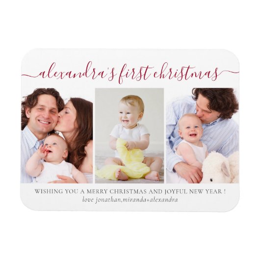 Magnet Flexible Simple bébé First Christmas Photo Collage Rouge (Horizontal)