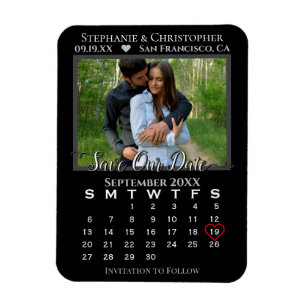 Magnet Flexible Simple Black Photo Calendar Enregistrer notre date