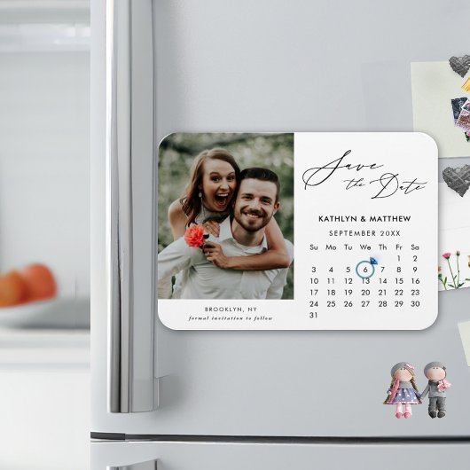 Magnet Flexible Simple Black Script Photo Enregistrer le calendrie