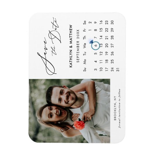 Magnet Flexible Simple Black Script Photo Enregistrer le calendrie (Vertical)
