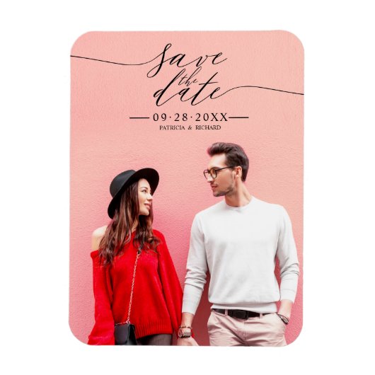 Magnet Flexible Simple Chic Script Mariage Enregistrer La Date Ph (Vertical)
