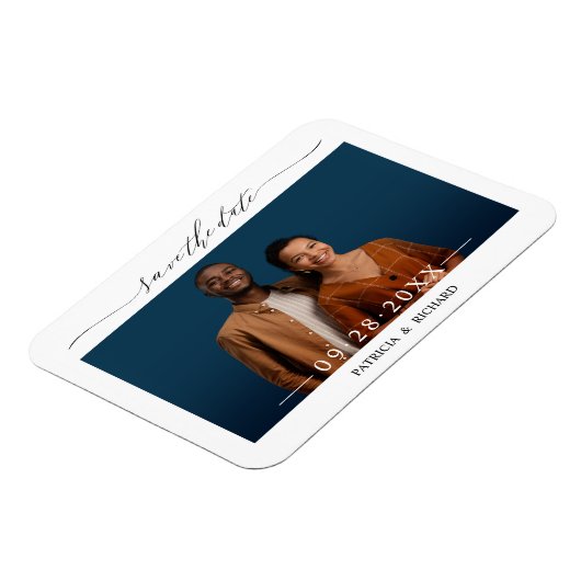 Magnet Flexible Simple Chic Script Wedding Enregistrer La Date Pho (Côté Gauche)