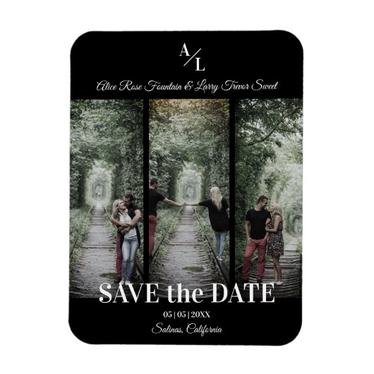 Magnet Flexible Simple Classic 3 Photos Collage Engagé Couple (Vertical)