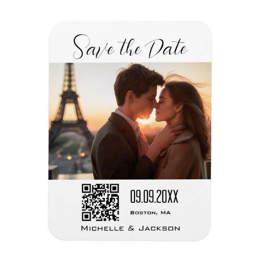 Magnet Flexible Simple Elegant Photo QR Code Enregistrer la date (Vertical)