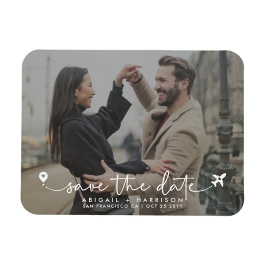 Magnet Flexible Simple moderne de destination mariage script photo (Horizontal)