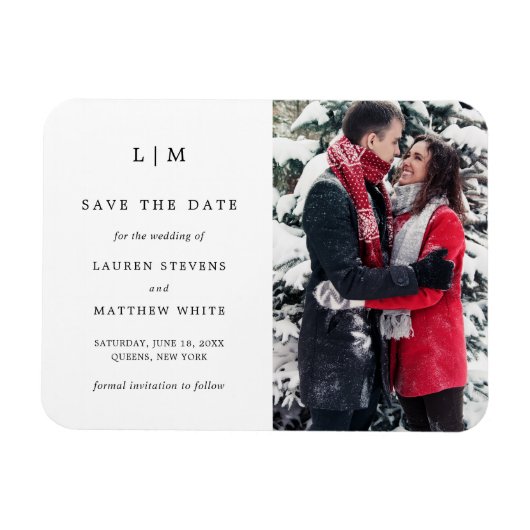 Magnet Flexible Simple Monogramme Photo Blanc Faire Part Date (Horizontal)