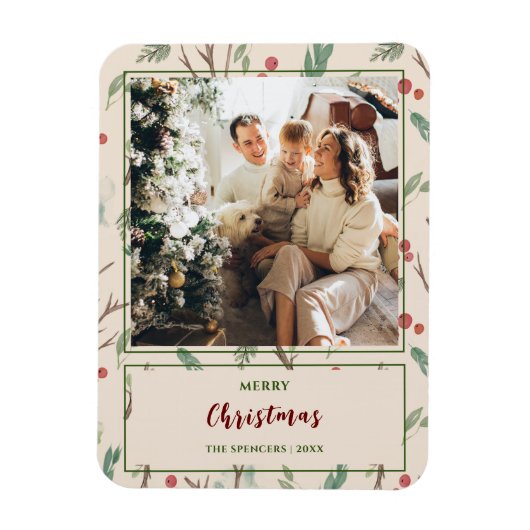 Magnet Flexible Simple Motif botanique Joyeux Noël Photo (Vertical)