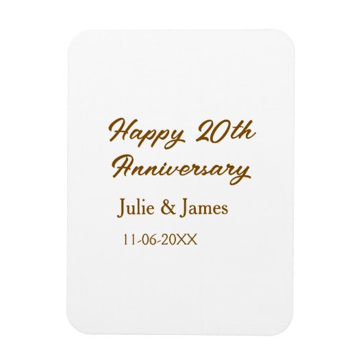 Magnet Flexible simple nom de date de 20e anniversaire marron doré (Vertical)