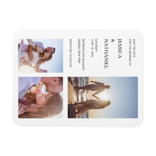 Magnet Flexible Simple photo blanche Collage Mariage moderne (Horizontal)