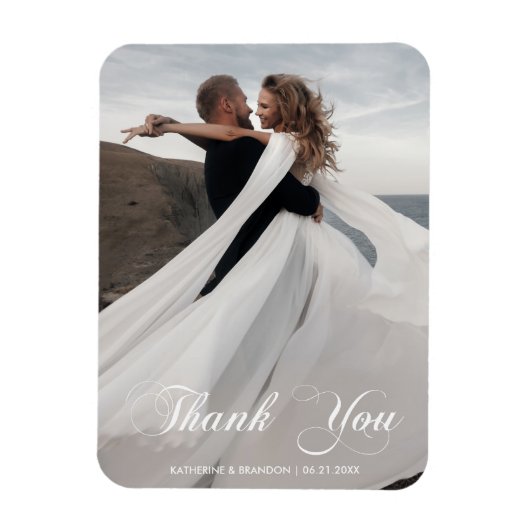 Magnet Flexible Simple Photo de Mariage Ajouter Nom & Date Merci (Vertical)