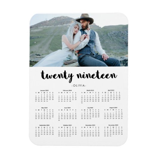 Magnet Flexible Simple Typographie tendance 2019 Calendrier photo (Vertical)