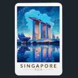 Magnet Flexible Singapore Marina Bay Night Travel Art Vintage<br><div class="desc">Modèle de voyage vectoriel rétro de Singapour. Marina Bay est un quartier haut de gamme de gratte-ciel,  d'hôtels chics et de centres commerciaux de luxe. Elle est connue pour la grande roue Singapore Flyer Ferris et les conservatoires de fleurs et les superarbres colorés des jardins de la baie.</div>