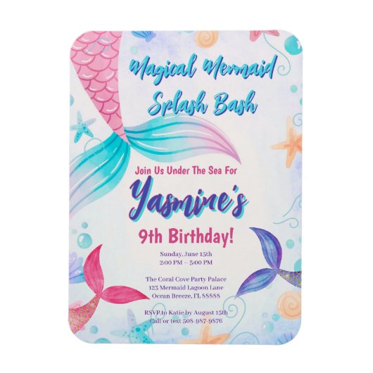 Magnet Flexible Sirène Whimsical Anniversaire Invitation Keepsaké (Vertical)