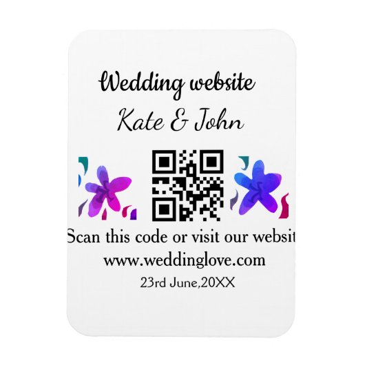 Magnet Flexible Site web mariage minimal simple Q R code ajouter n (Vertical)