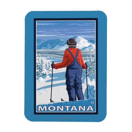 Magnet Flexible Skier AdmiringMontanaVintage Affiche de voyage (Vertical)