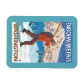 Magnet Flexible Skier transportant ski de neige - Snoqualmie Pass, (Horizontal)