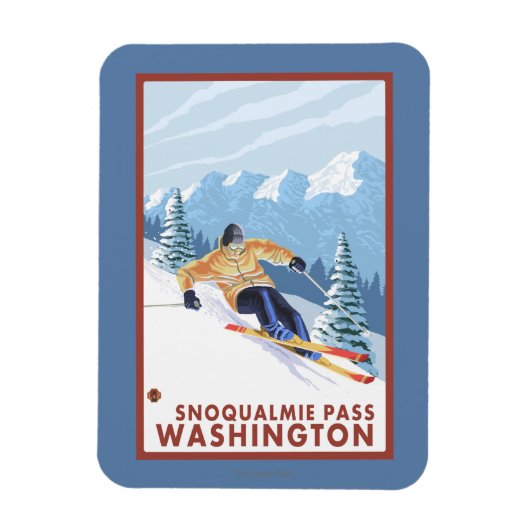 Magnet Flexible Skieur de neige - Snoqualmie Pass, WA (Vertical)