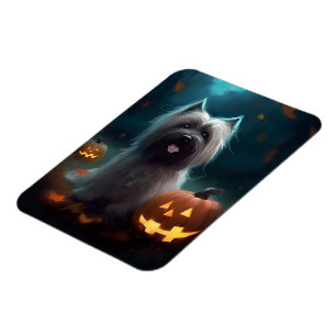 Magnet Flexible Skye Terrier Halloween avec citrouilles effrayante