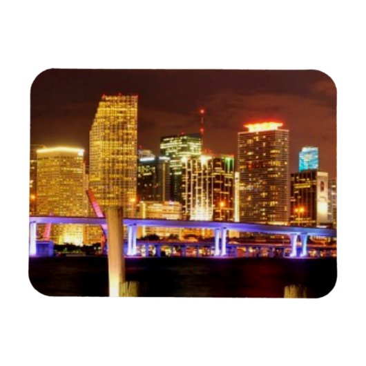 Magnet Flexible Skyline de Miami la nuit, Floride (Horizontal)
