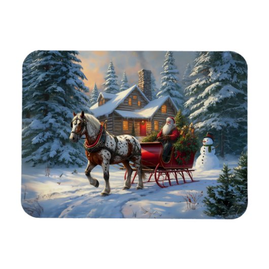 Magnet Flexible Sleigh Père Noël à cheval de Noël (Horizontal)