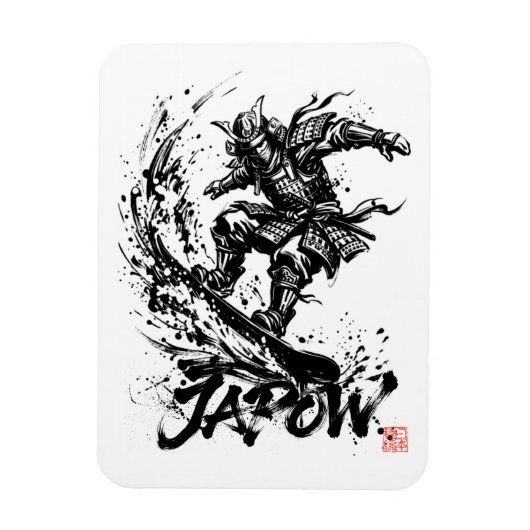 Magnet Flexible Snowboard Brush Art - Snowboarder Samurai (Vertical)