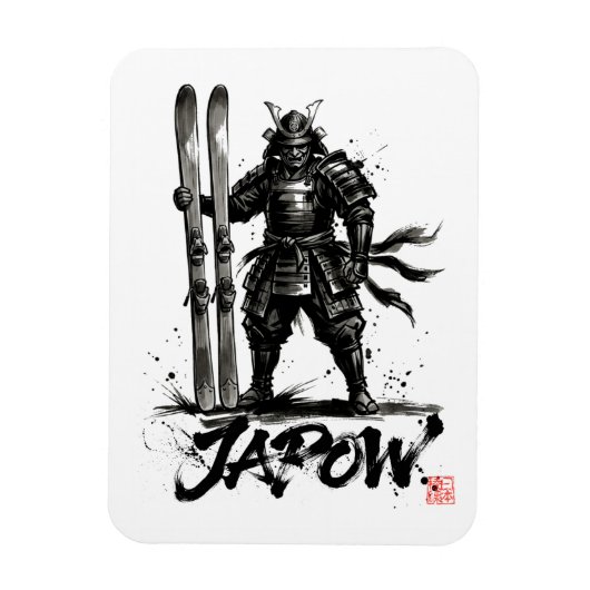 Magnet Flexible Snowboard Brush Art - Standing Samurai Ski (Vertical)