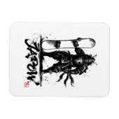 Magnet Flexible Snowboard Brush Art - Standing Samurai snowboard (Horizontal)