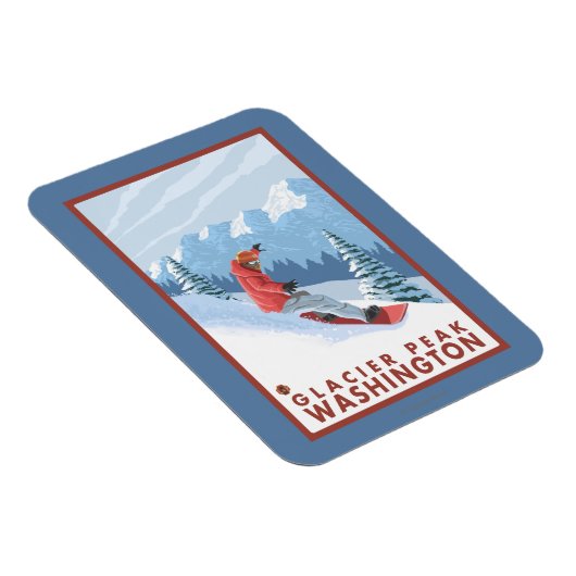 Magnet Flexible Snowboarder Scender - Glacier Peak, Washington (Côté Droit)
