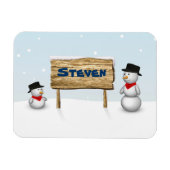 Magnet Flexible Snowmen mignon avec plaque de nom personnalisée (Horizontal)