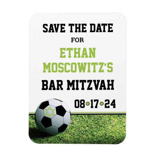 Magnet Flexible Soccer Bar Mitzvah Enregistrer la date (Vertical)