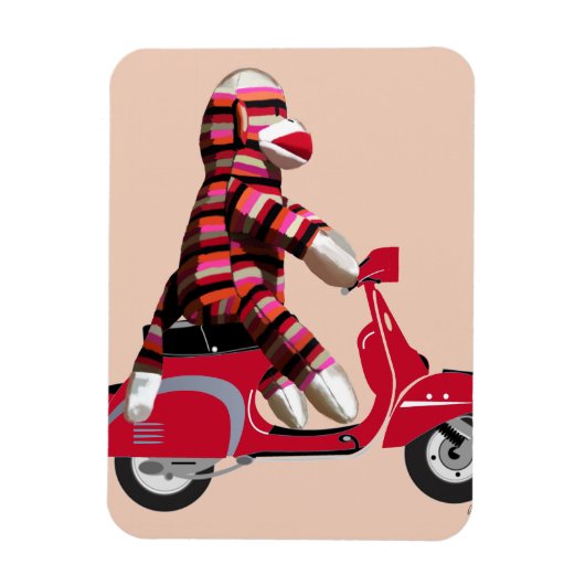 Magnet Flexible Sock Monkey sur Red Moped (Vertical)