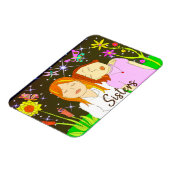 Magnet Flexible Soeurs Whimsical Folk Art dessiné à la main (Côté Gauche)