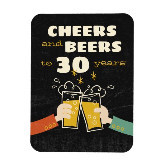 Magnet Flexible Soirée Et Bières À 30 Anniversaire Rétro (Vertical)