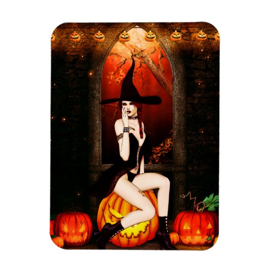Magnet Flexible Sorcière d'Halloween et citrouille (Vertical)