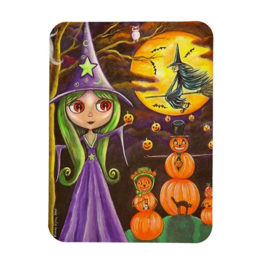 Magnet Flexible Sorcière d'Halloween violet Jongler Citrouilles gr (Vertical)