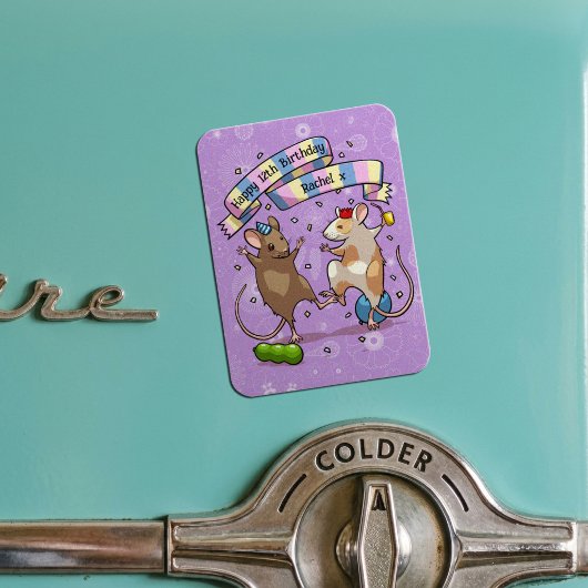 Magnet Flexible Souris Danseuses Nom & Âge Joyeux Anniversaire