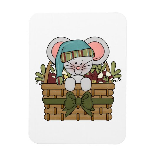 Magnet Flexible Souris de Noël dans le panier (Vertical)